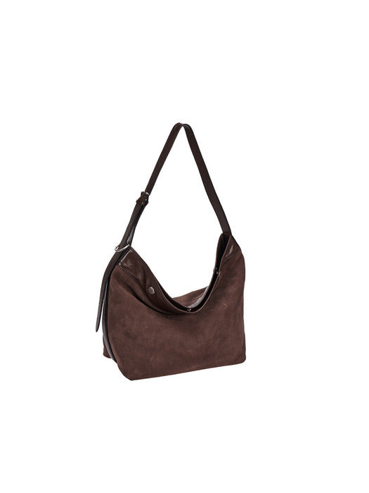 Vunque Perfec Button Up Soft Suede Hobo S Rum Brown