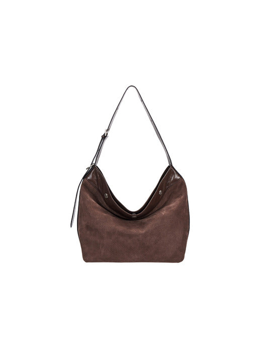 Vunque Perfec Button Up Soft Suede Hobo S Rum Brown