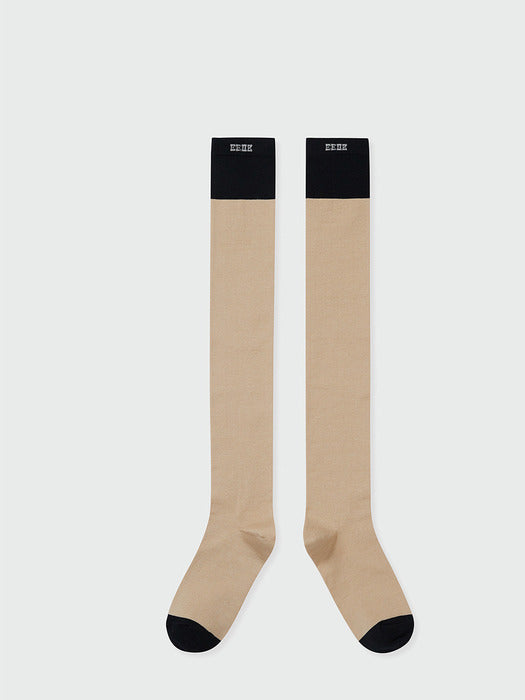 Eenk Contrast Over-the-Knee Socks - Beige