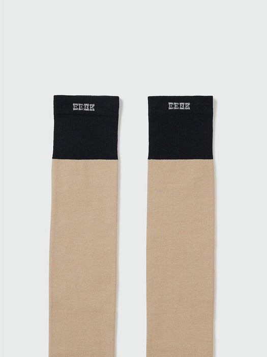 [EENK] Contrast Over-the-Knee Socks - Beige