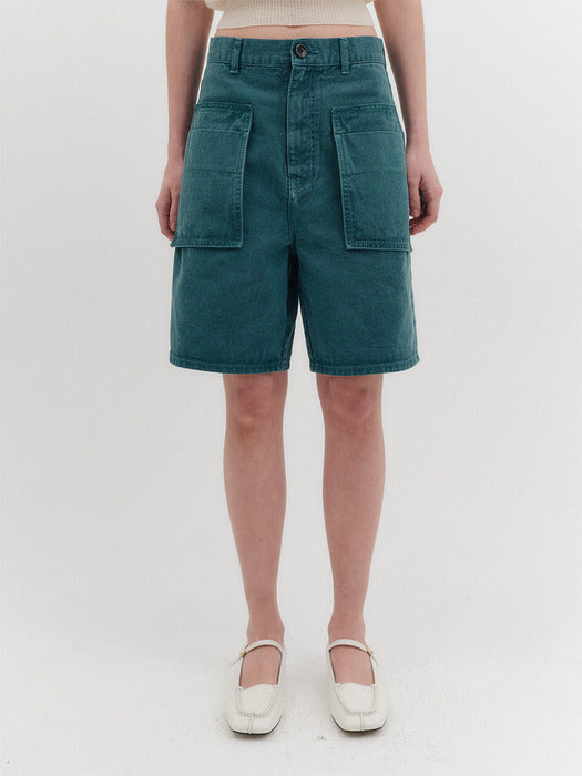Eenk Pocket Denim Shorts - Green