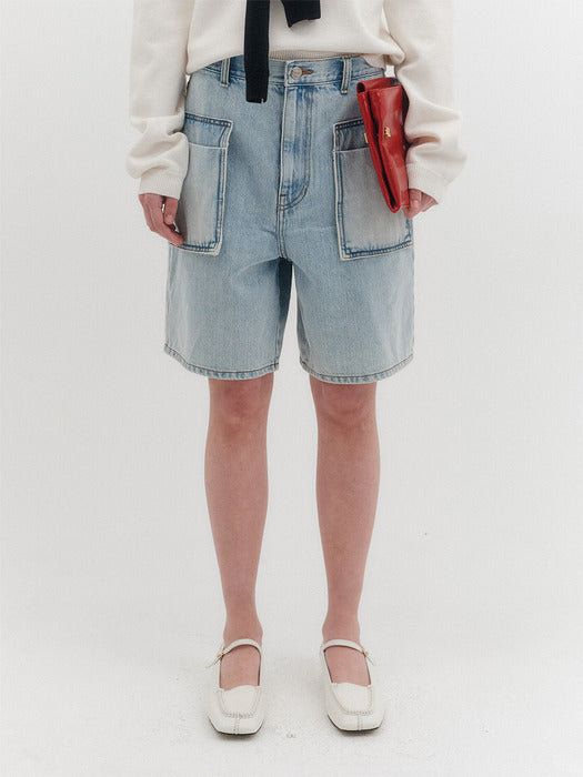 Eenk Pocket Denim Shorts - Denim Light Blue