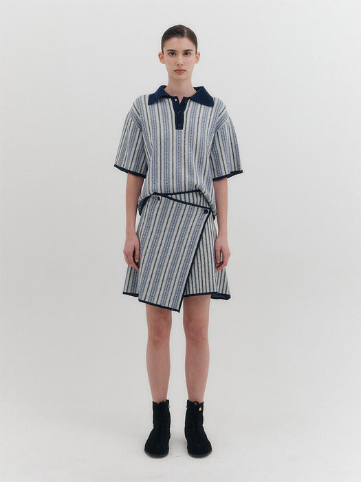 Eenk Jacquard Knitwear Wrap Skirt - Blue