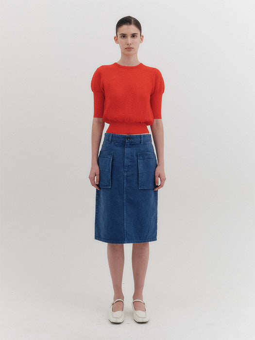 [EENK] Sheer Short Sleeve Knitwear Top - Red