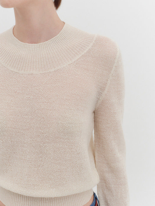 [EENK] Sheer Short Sleeve Knitwear Top - Cream