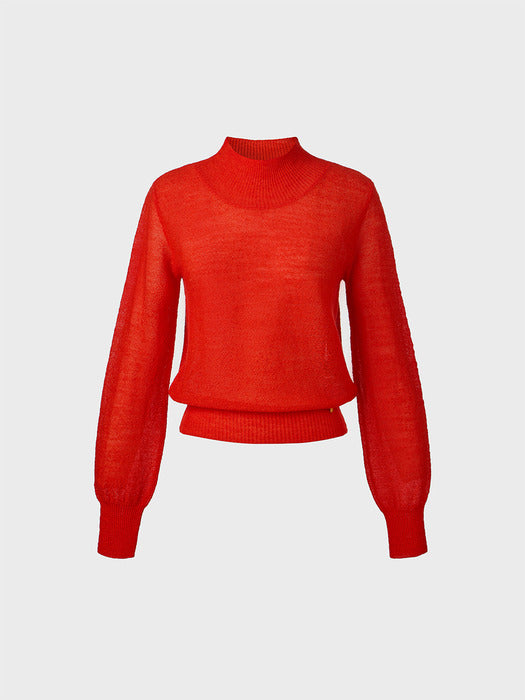 [EENK] Sheer Long Sleeve Knitwear Top - Red