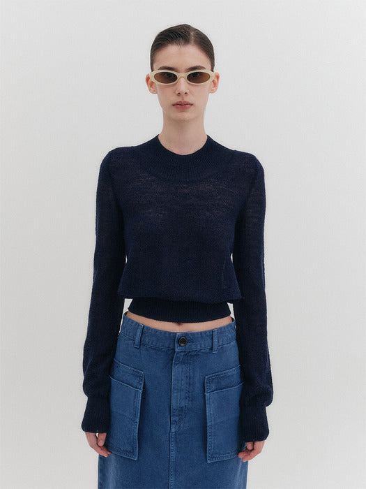 [EENK] Sheer Long Sleeve Knitwear Top - Red