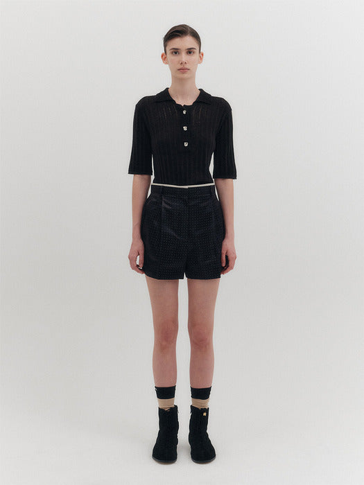 Eenk Rose Button Knitwear Top - Black