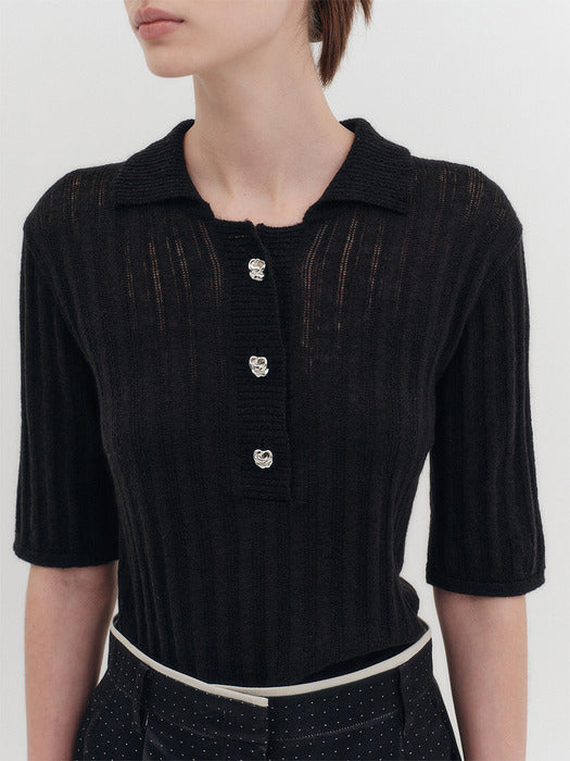 Eenk Rose Button Knitwear Top - Black