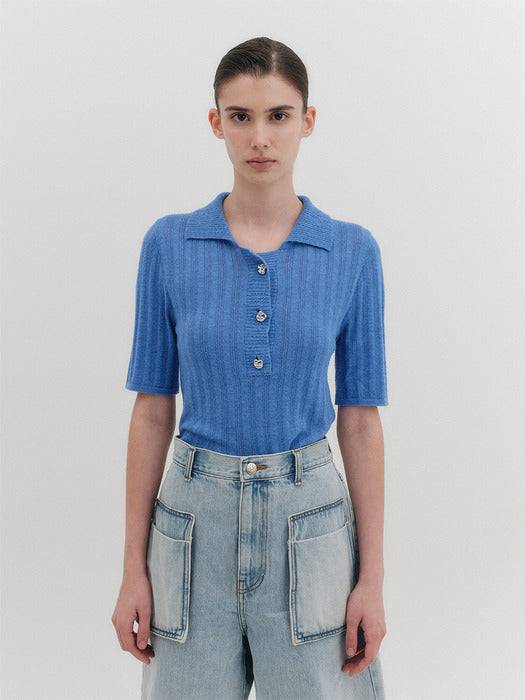 Eenk Rose Button Knitwear Top - Blue