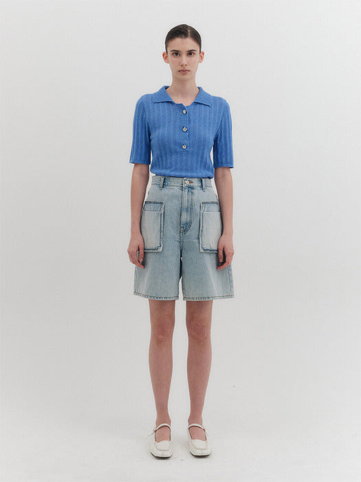 Eenk Rose Button Knitwear Top - Blue