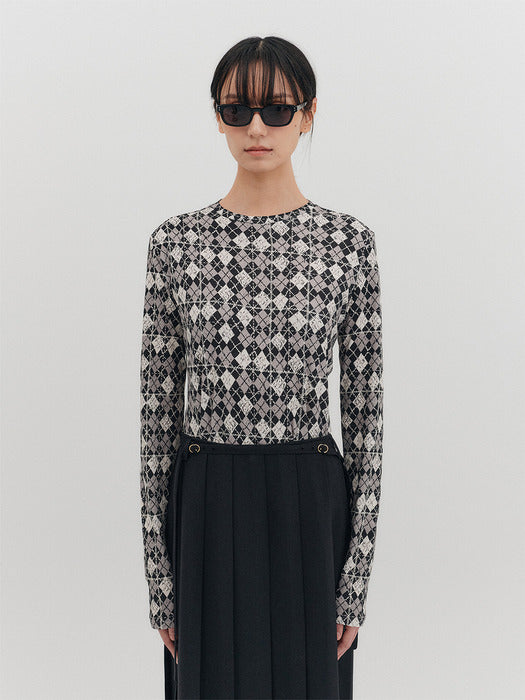 Eenk Argyle Long Sleeve T-shirt - Black/White
