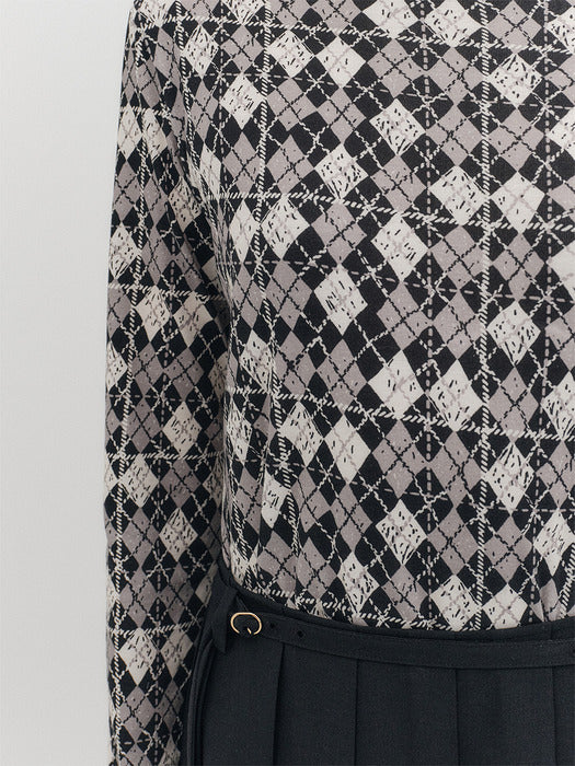 Eenk Argyle Long Sleeve T-shirt - Black/White