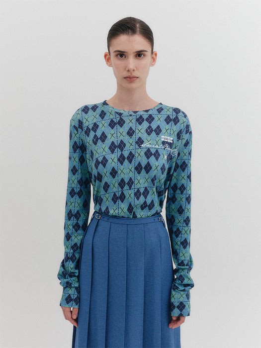 Eenk Argyle Long Sleeve T-shirt - Blue