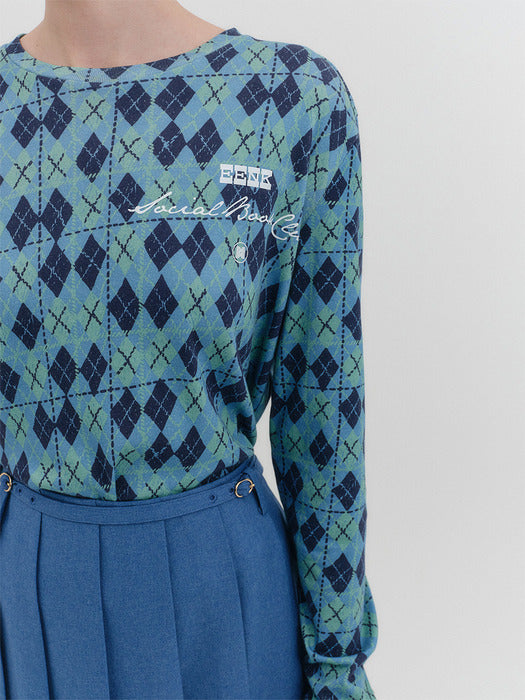 Eenk Argyle Long Sleeve T-shirt - Blue