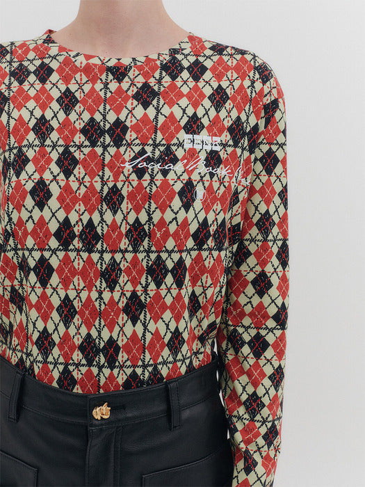 Eenk Argyle Long Sleeve T-shirt - Red