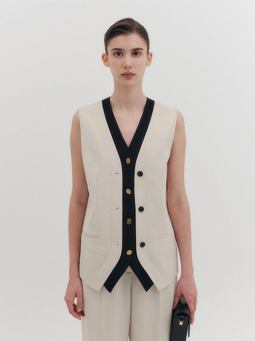 Eenk Color Block Button Vest - Ivory