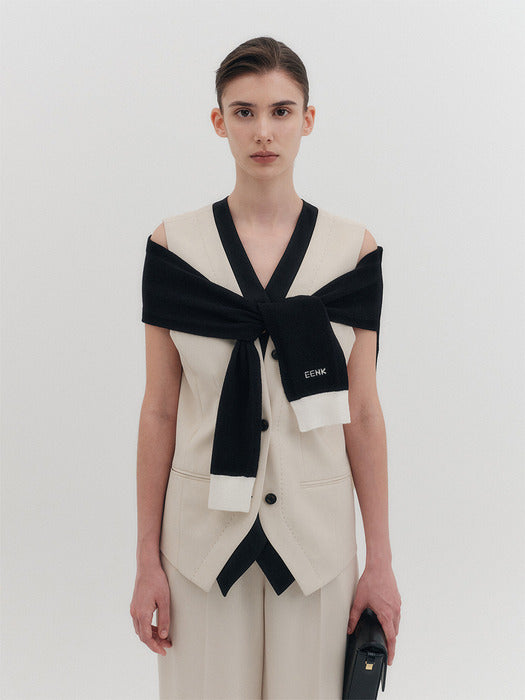 Eenk Color Block Button Vest - Ivory