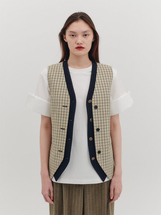 Eenk Color Block Button Vest - Beige