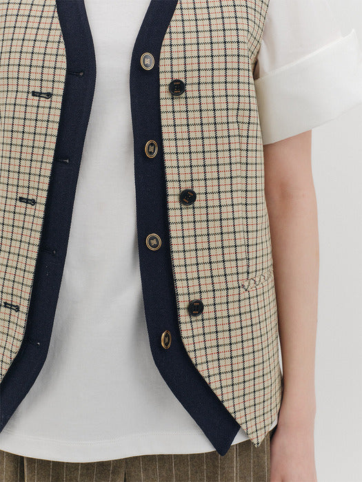 Eenk Color Block Button Vest - Beige