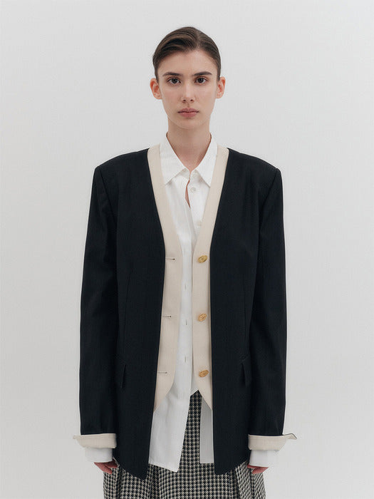 Eenk V-neck Single Button Jacket - Black