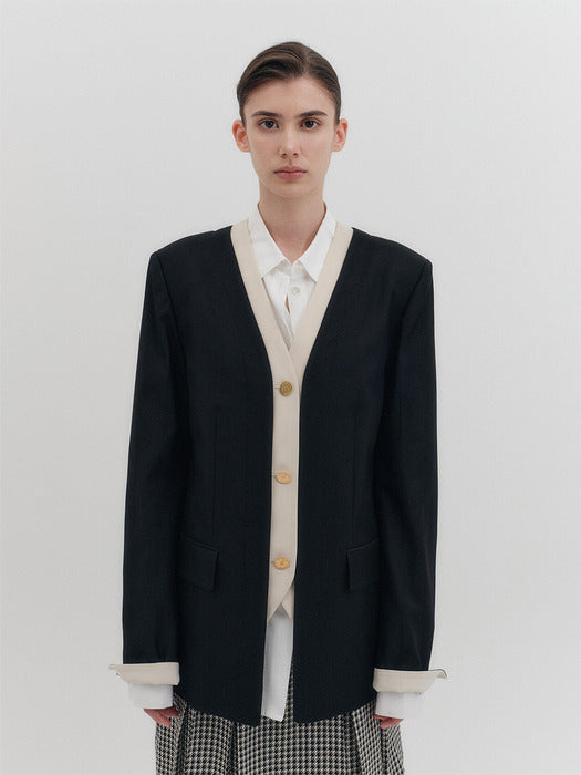Eenk V-neck Single Button Jacket - Black
