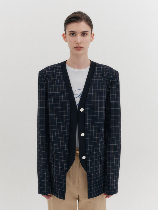 Eenk V-neck Single Button Jacket - Navy