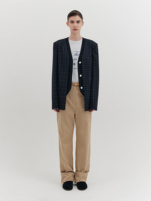 [EENK] V-neck Single Button Jacket - Navy