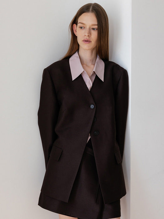 Loeuvre Wool Silk V-neck Slim Jacket