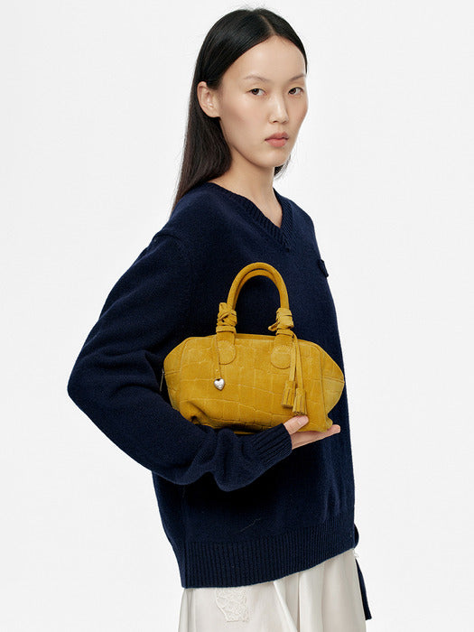 SOFT BOWLING_mustard croc-effect suede