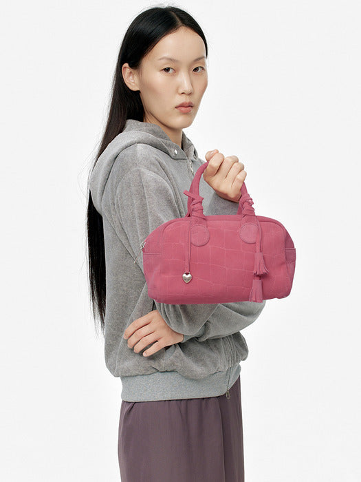 SOFT BOWLING_pink croc-effect suede