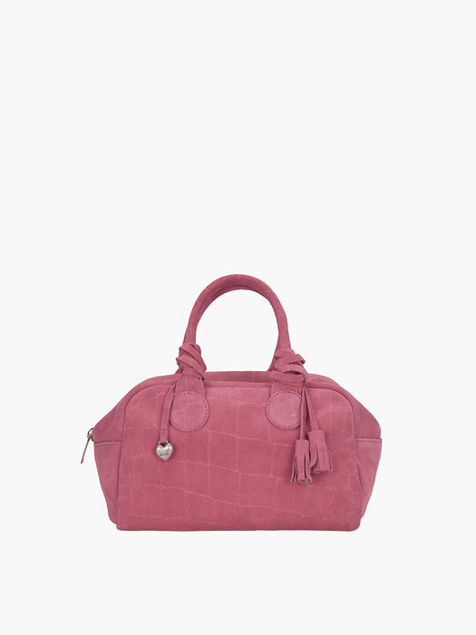 SOFT BOWLING_pink croc-effect suede