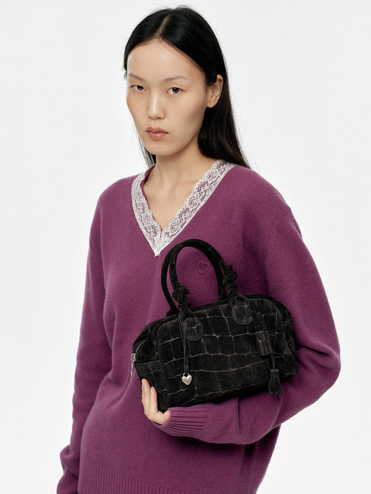 Margesherwood Soft Bowling black croc-effect suede