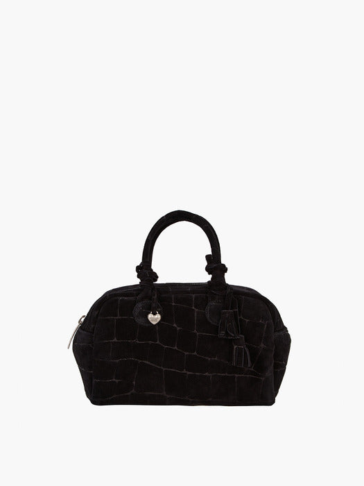 SOFT BOWLING_black croc-effect suede