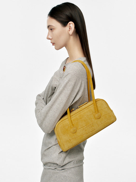 Margesherwood Soft Boston EW mustard croc-effect suede