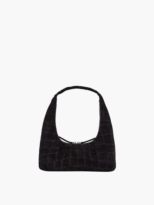 HOBO SHOULDER_black croc-effect suede