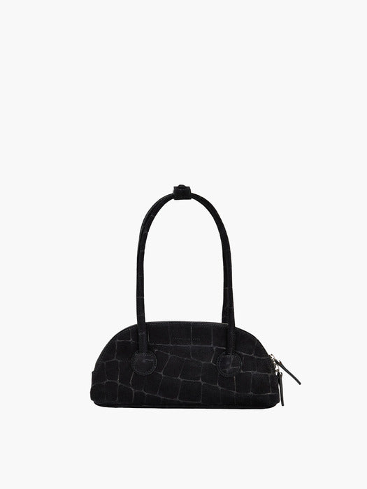 BESSETTE SHOULDER_black croc-effect suede