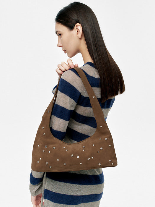 HALTER HOBO_cappuccino studded suede