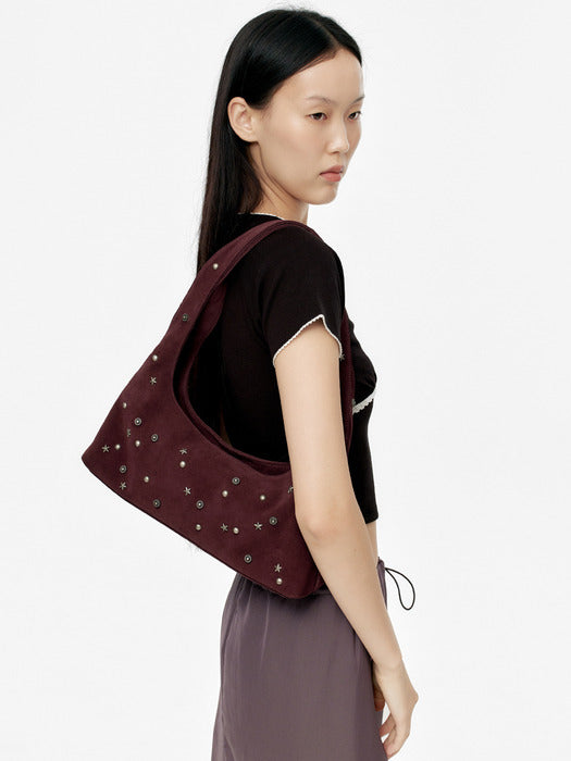 HALTER HOBO_wine studded suede