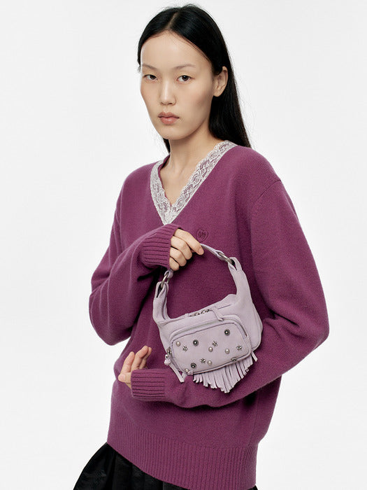 CITY HOBO MICRO_lavender grey studded suede