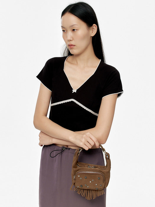 Margesherwood City Hobo Micro cappuccino studded suede