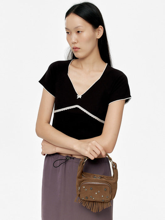 Margesherwood City Hobo Micro cappuccino studded suede