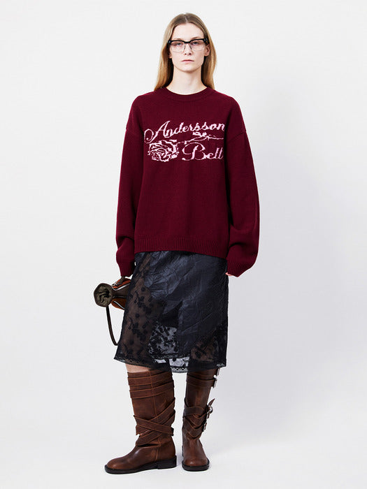 [andersson bell] UNISEX CASHMERE ROSE CREW-NECK SWEATER atb1372u(LILAC)