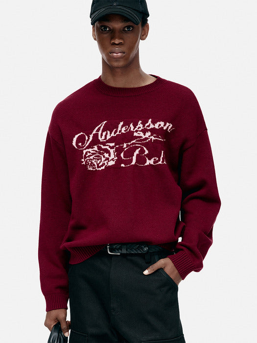 [andersson bell] UNISEX CASHMERE ROSE CREW-NECK SWEATER atb1372u(LILAC)