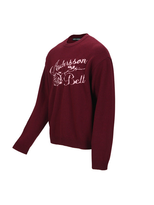 [andersson bell] UNISEX CASHMERE ROSE CREW-NECK SWEATER atb1372u(LILAC)