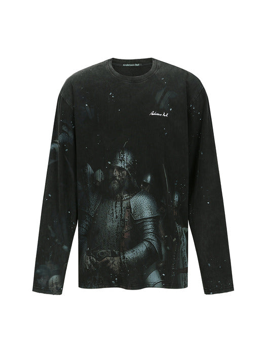 [andersson bell] UNISEX KNIGHT PRINTED LONG SLEEVE T-SHIRT atb1377u(CHARCOAL)
