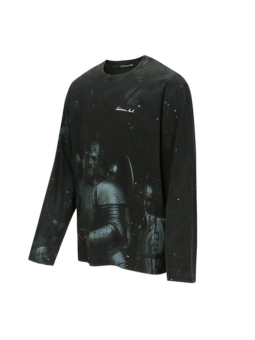[andersson bell] UNISEX KNIGHT PRINTED LONG SLEEVE T-SHIRT atb1377u(CHARCOAL)