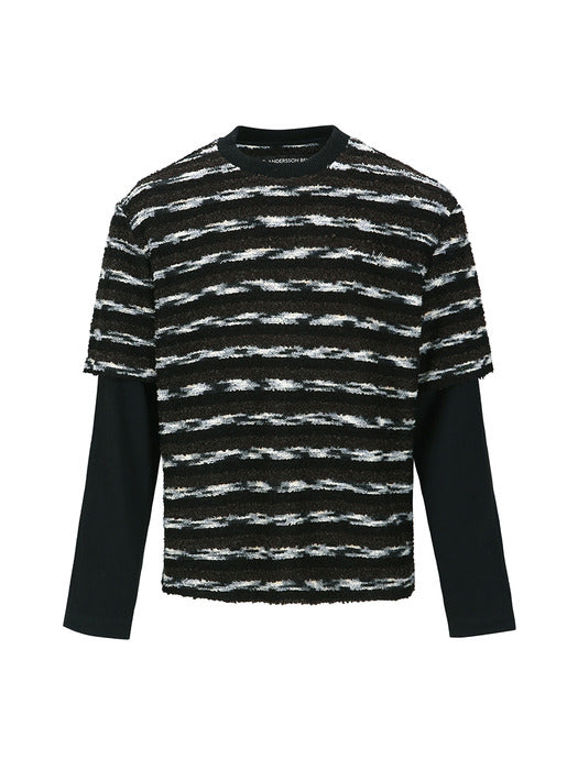 [andersson bell] UNISEX STRIPE LAYERED SWEATER atb1373u(BLACK/BROWN)