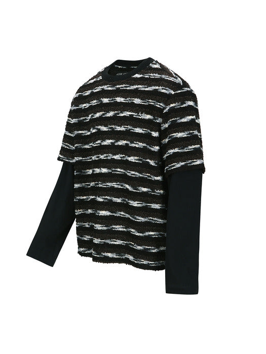 [andersson bell] UNISEX STRIPE LAYERED SWEATER atb1373u(BLACK/BROWN)