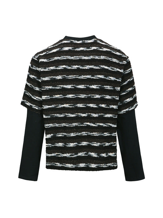 [andersson bell] UNISEX STRIPE LAYERED SWEATER atb1373u(BLACK/BROWN)